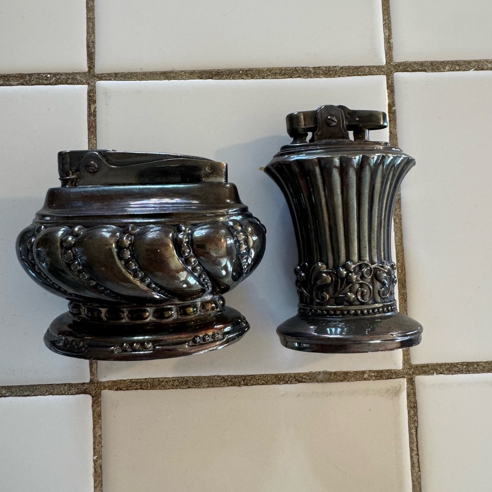 Ronson (2piece) Vintage Silver Table Lighters Crown & Newport style